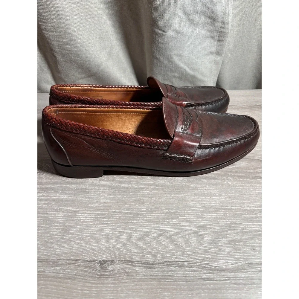 Allen Edmonds 13 B Newcastle Woven Leather Penny Loafers Burgundy USA Heritage